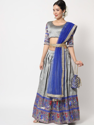 Fabcartz Self Design Semi Stitched Lehenga Choli(Grey)