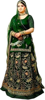 Shreemanji trading Embroidered Semi Stitched Rajasthani Poshak(Green)