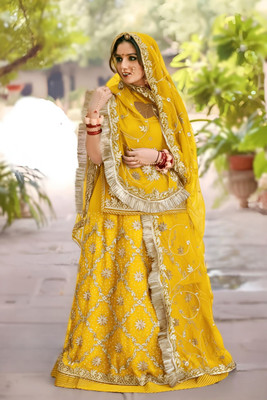 Hemlata Embroidered, Embellished Semi Stitched Lehenga Choli(Yellow)