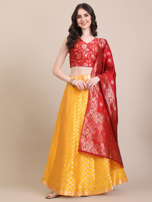 Harshiv Textile Self Design Semi Stitched Lehenga Choli(Gold)