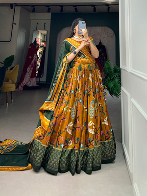 HEM SELLES Floral Print Semi Stitched Lehenga Choli(Yellow)