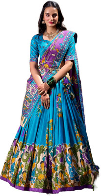 aj retail Digital Print Semi Stitched Lehenga Choli(Light Blue)