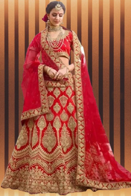 DATT ENTERPRISE Embroidered Semi Stitched Lehenga Choli(Red)