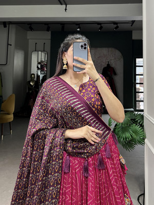 Julee Printed Semi Stitched Lehenga Choli(Pink)