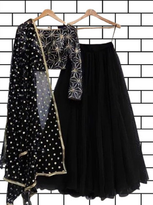 lazyandcrazy shop Self Design Semi Stitched Lehenga Choli(Black)