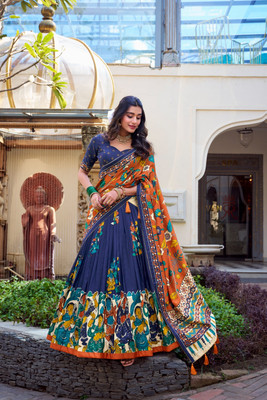 AAYUSHYAM ENTERPRISE Printed Semi Stitched Lehenga Choli(Dark Blue)