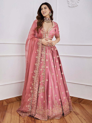 Tasrika Embroidered Semi Stitched Lehenga Choli(Pink)