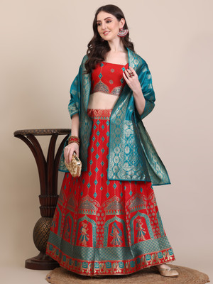 GRANTH MANIAFAB Self Design Semi Stitched Lehenga Choli(Red)