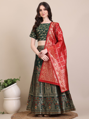 NITYA TEXOFAB Self Design Semi Stitched Lehenga Choli(Green)