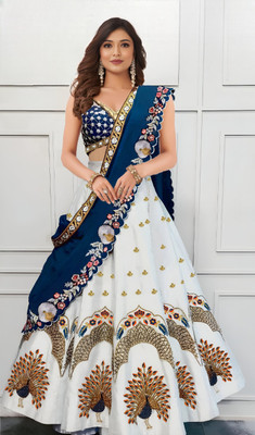 BHOJALCREATION Embroidered Semi Stitched Lehenga Choli(White)