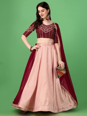 BHAVDIP Self Design Semi Stitched Lehenga Choli(Orange, Maroon)