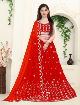 Trust Win Textile Embroidered Semi Stitched Lehenga Choli(Red)