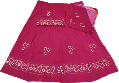 Shimla Embellished, Floral Print Semi Stitched Rajasthani Poshak(Pink)