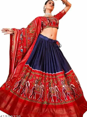 AavisaQueency Printed Semi Stitched Lehenga Choli(Blue)
