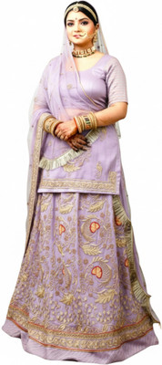 Shreemanji trading Embroidered Stitched Rajasthani Poshak(Purple)