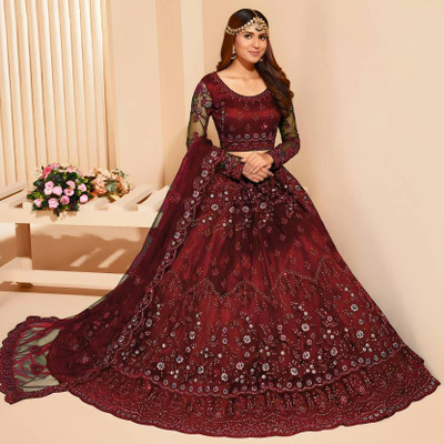 AADITASYA Embroidered Semi Stitched Lehenga Choli(Maroon)