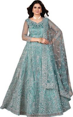 ICEQUBEFAB Embroidered Semi Stitched Lehenga Choli(Light Blue)