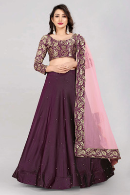 Fabcartz Embroidered Semi Stitched Lehenga Choli(Purple)