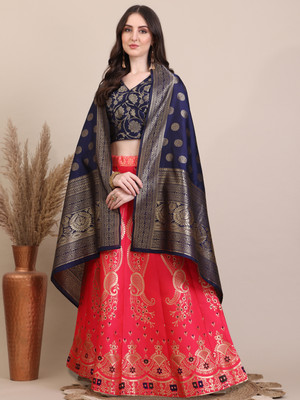 Harshiv Textile Self Design Semi Stitched Lehenga Choli(Pink)