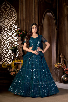 Yogik Creation Embroidered Semi Stitched Lehenga Choli(Blue)