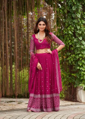 Vara Merchants Embroidered, Embellished Semi Stitched Lehenga Choli(Pink)