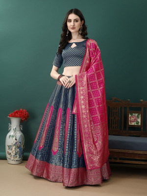 SWAMI STUDIO Self Design Semi Stitched Lehenga Choli(Blue, Pink)