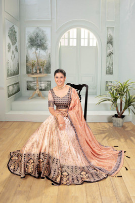 SK Creation Digital Print Semi Stitched Lehenga Choli(Beige)