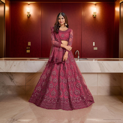 sbk creation Embroidered Semi Stitched Lehenga Choli(Pink)
