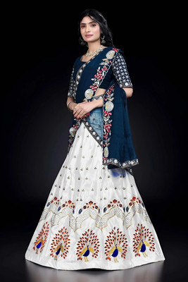 HOUSE OF COMMON Embroidered Semi Stitched Lehenga Choli(White)