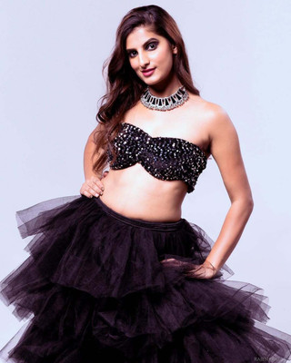Xoxo Self Design Stitched Lehenga & Crop Top(Black)