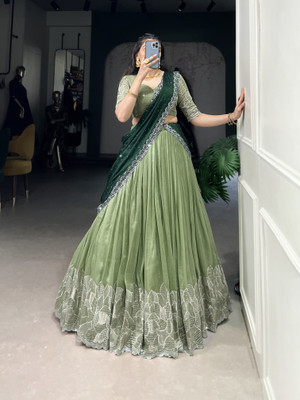 riddhi fashion Embroidered Semi Stitched Lehenga Choli(Light Green)