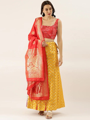 kaizen International Self Design Semi Stitched Lehenga Choli(Yellow)