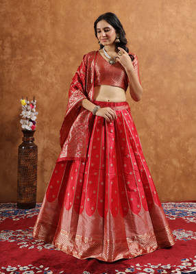 Aika Printed Semi Stitched Lehenga Choli(Red)