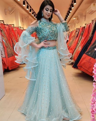 Mert India Embellished Semi Stitched Lehenga Choli(Light Blue)