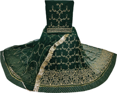 MANTUSHTI Embroidered Semi Stitched Rajasthani Poshak(Dark Green)