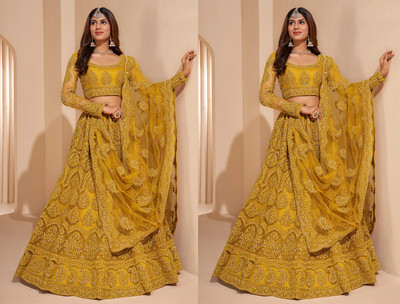 Udbhav Export Embellished Semi Stitched Lehenga Choli(Yellow)