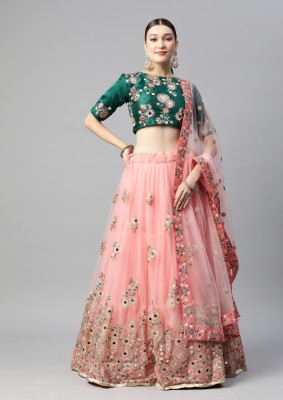 Divine Exim Embroidered Semi Stitched Lehenga Choli(Pink)