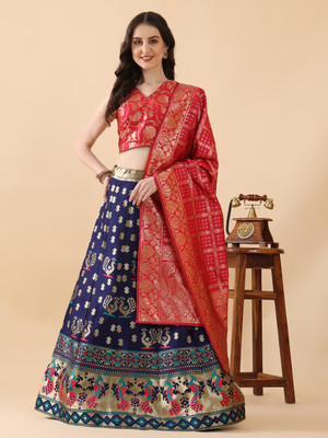 Harshiv Textile Printed Semi Stitched Lehenga Choli(Multicolor)