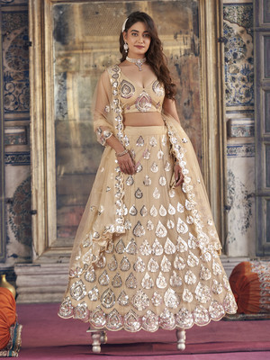 Tasrika Embroidered Semi Stitched Lehenga Choli(Beige)