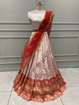 Payu Self Design Semi Stitched Lehenga Choli(Beige, Red)