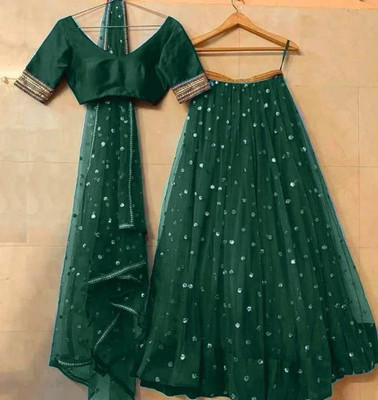Rise On Fab Embroidered Semi Stitched Lehenga Choli(Green)