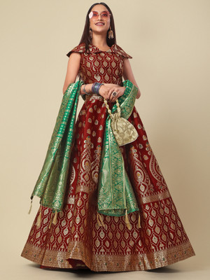PURVAJA Self Design Semi Stitched Lehenga Choli(Maroon)