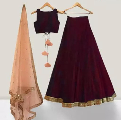 lazyandcrazy shop Self Design Semi Stitched Lehenga Choli(Maroon)