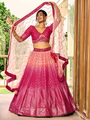 odette Embroidered Semi Stitched Lehenga Choli(Pink)