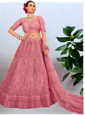 D.G.ITALIYA TRENDZ Embroidered Semi Stitched Lehenga Choli(Pink)