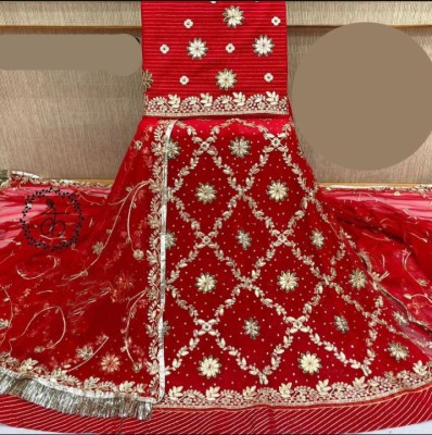 New Pooja Embroidered, Embellished Semi Stitched Rajasthani Poshak(Red)