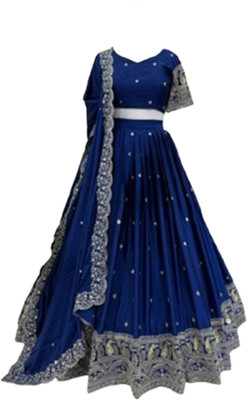 VATAGAMFAB Embroidered Semi Stitched Lehenga Choli(Blue)