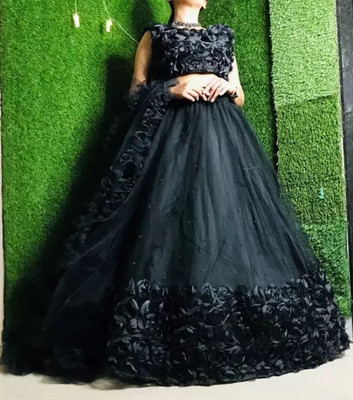 Divine Ethnic Store Embellished Semi Stitched Lehenga Choli(Black)