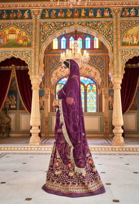 WOMENGIRLFASHION Embroidered Semi Stitched Rajasthani Poshak(Purple)