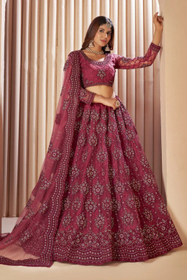 AADITASYA Embroidered Semi Stitched Lehenga Choli(Pink)